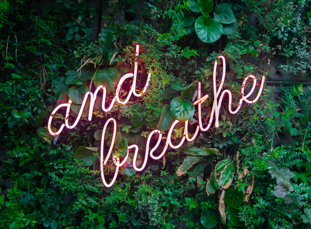 image of neon sign that says and breathe